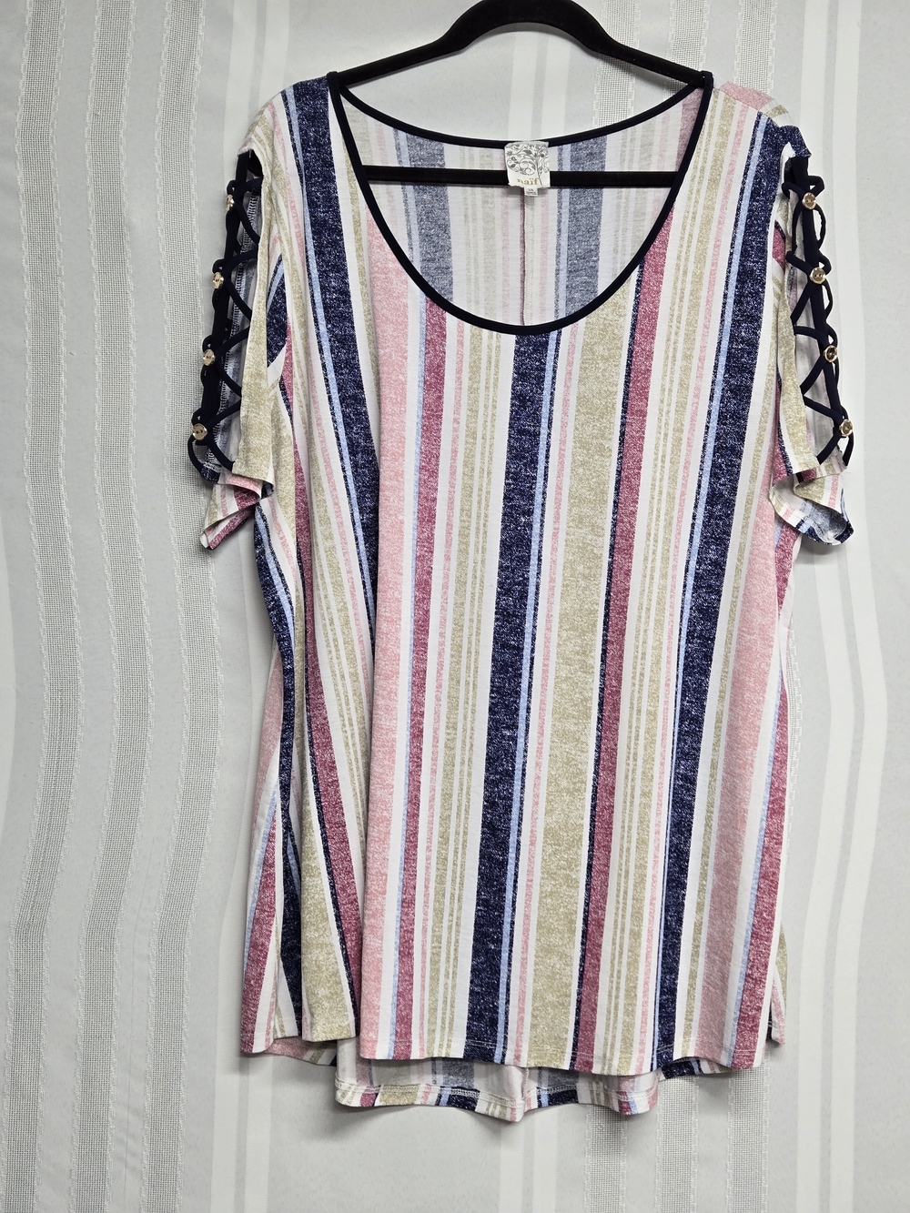NAIF WOMENS MULTICOLOR STRIPED TUNIC LACE UP WITH BUTTON DETAIL SIZE 2X